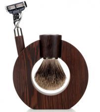 Бритвенный набор Mondial: станок, помазок, подставка; дерево Венге