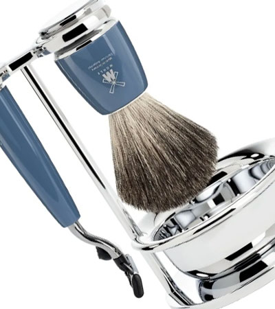 Бритвенный набор MUEHLE RYTMO, темно-бирюзовая смола, натуральный барсучий ворс, бритва Mach3, чаша