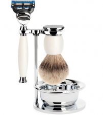 Бритвенный набор MUEHLE SOPHIST, фарфор, барсучий ворс высшей категории Silvertip, бритва Fusion, чаша