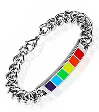 Браслет с пластиной эмалированной цветами радуги Spikes