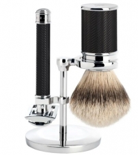Бритвенный набор MUEHLE TRADITIONAL, черный хром, барсучий ворс высшей категории Silvertip, Т-образная бритва