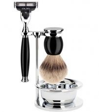 Бритвенный набор MUEHLE SOPHIST, черная смола, барсучий ворс Silvertip, бритва Mach3, чаша