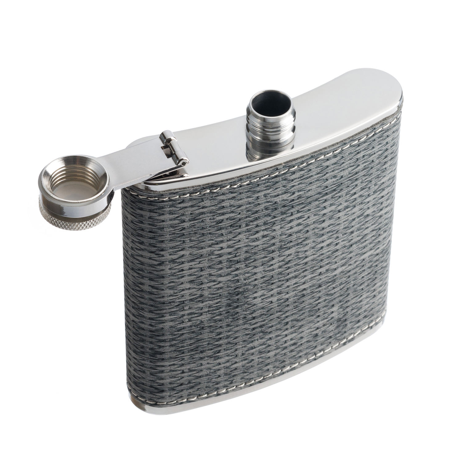 Фляга сталь+искусственная кожа, серая S.QUIRE W238-6