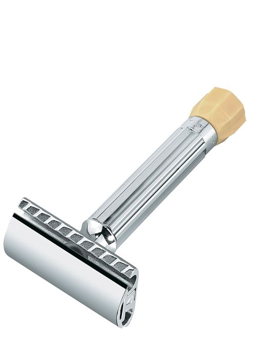 Станок Т- образный для бритья MERKUR-570С хромированный, с регулировкой угла наклона лезвия, в пластиковой упаковке, лезвия в комплекте (10 шт)