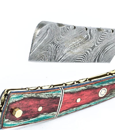 Опасная бритва из дамасской стали Metzger Orange/Green wood, Damascus steel Dr-14351