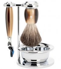 Бритвенный набор MUEHLE VIVO, смола, цвет рога, натуральный барсучий ворс, бритва Fusion, чаша