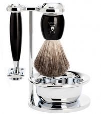Бритвенный набор MUEHLE VIVO, черная смола, натуральный барсучий ворс, Т-образная бритва, чаша