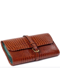 Кожаная дорожная косметичка из кожи крокодила / Светло-коричневая Truefitt & Hill