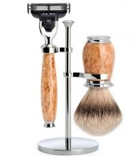 Бритвенный набор MUEHLE PURIST, каповая береза, барсучий ворс высшей категории Silvertip, бритва Mach3