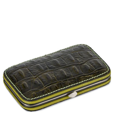 Маникюрный набор из 5 предметов в оливково-сером футляре Truefitt & Hill под кожу крокодила