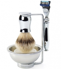 Набор Chatsworth  (бритва Metal Plain  Fusion с глянцевой ручкой, помазок из барсучего ворса Silvertip,  чаши  и подставка)  4PCCFST