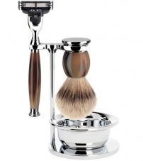 Бритвенный набор MUEHLE SOPHIST, натуральный рог, барсучий ворс высшей категории Silvertip, бритва Mach3, чаша