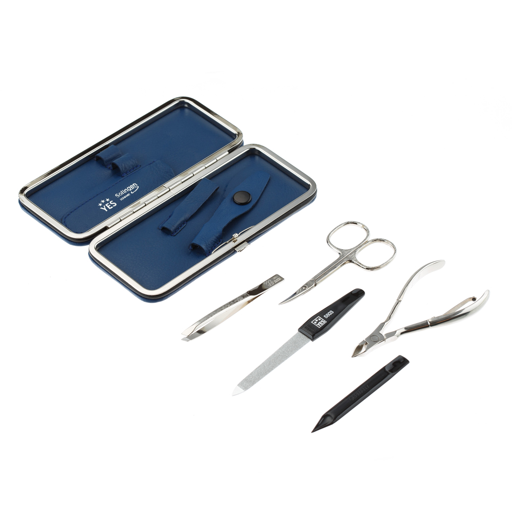 Маникюрный набор YES, 4 пр. 9074 Футляр: натуральная кожа, цвет синий