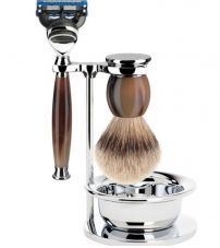 Бритвенный набор MUEHLE SOPHIST, натуральный рог, барсучий ворс Silvertip, бритва Fusion, чаша