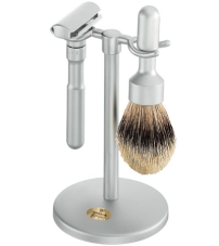 Набор бритвенный MERKUR FUTUR, 3 предмета: станок Т- образный, помазок, подставка, матовое хромированное покрытие, лезвия в комплекте (10шт), в картонной коробке