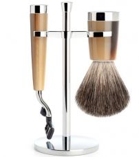 Бритвенный набор MUEHLE LISCIO, смола, цвет рога, натуральный барсучий ворс, бритва Mach3