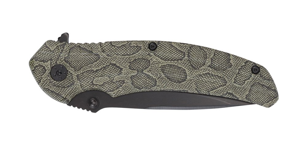 Нож складной Stinger, 84 мм (черный), рукоять: алюминий (зеленый камуфляж), картонная коробка