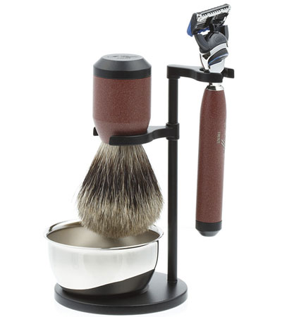 Бритвенный набор IL Ceppo: станок, помазок, чаша, подставка, красно-черный матовый цвет