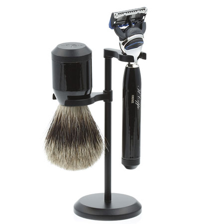 Бритвенный набор IL Ceppo: станок, помазок, подставка, черный глянцевый цвет
