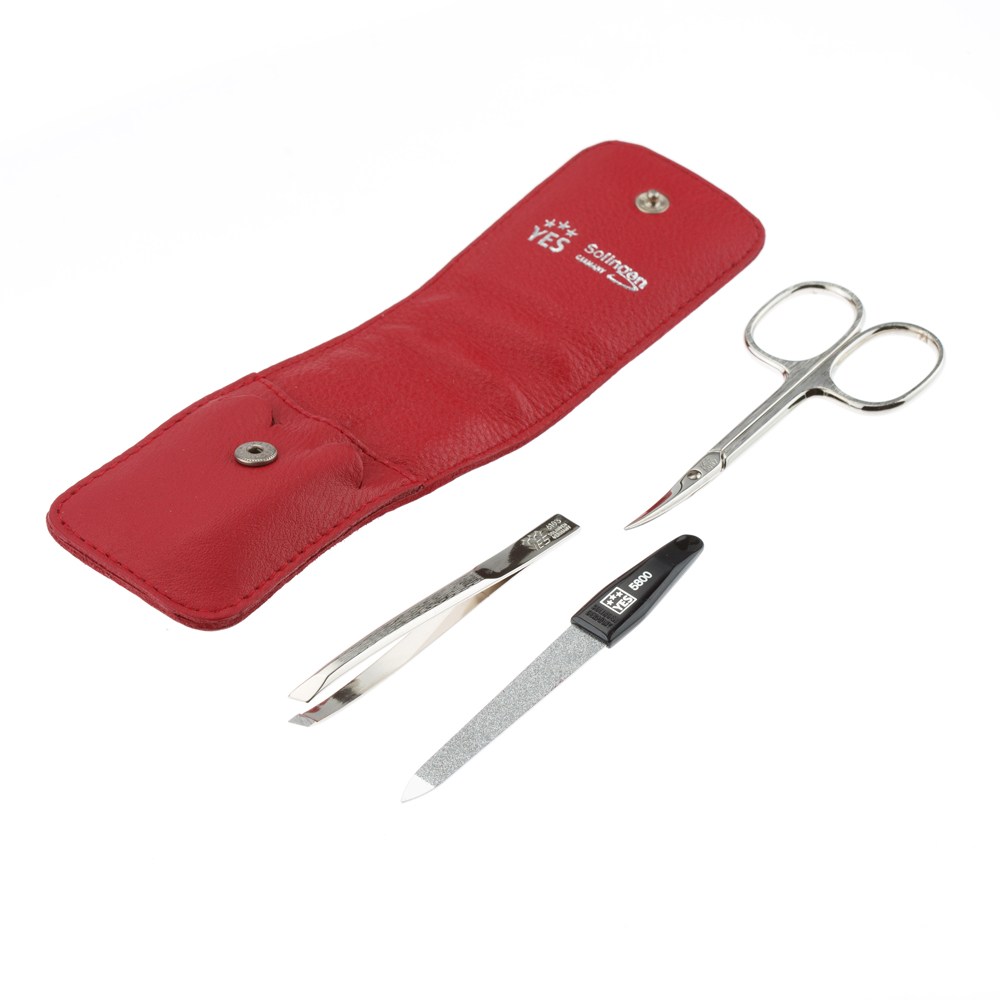 Маникюрный набор YES, 3 пр. 9014 Футляр: натуральная кожа, цвет красный 9014
