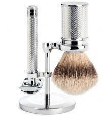Бритвенный набор MUEHLE TRADITIONAL, хром, барсучий ворс высшей категории Silvertip, Т-образная бритва