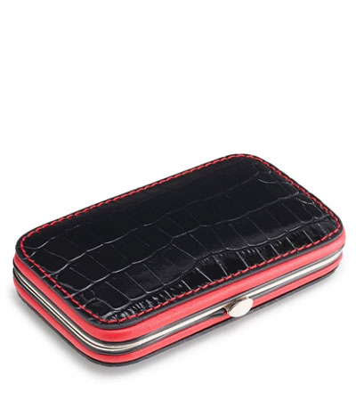 Маникюрный набор из 5 предметов в черно-красном футляре Truefitt & Hill под кожу крокодила