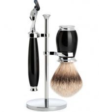 Бритвенный набор MUEHLE PURIST, черная смола, барсучий ворс высшей категории Silvertip, бритва Fusion