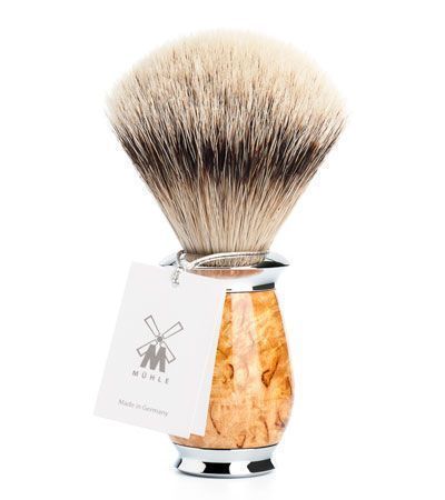 Бритвенный набор MUEHLE PURIST, каповая береза, барсучий ворс высшей категории Silvertip, бритва Mach3