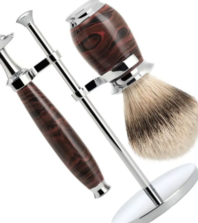 Бритвенный набор MUEHLE PURIST, эбонит, барсучий ворс высшей категории Silvertip, Т-образная бритва