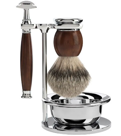Бритвенный набор MUEHLE SOPHIST, железное дерево, барсучий ворс Silvertip, Т-образная бритва, чаша