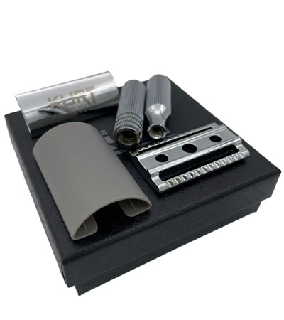 Дорожная бритва KURT (4 части) в мешочке и подарочной фирменной коробке K-20014S (Серебро)