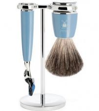 Бритвенный набор MUEHLE RYTMO, голубая смола, натуральный барсучий ворс, бритва Fusion