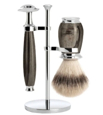 Бритвенный набор MUEHLE PURIST, каповый бук, барсучий ворс высшей категории Silvertip, Т-образная бритва