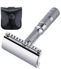 Станок Т- образный для бритья MERKUR-933C хромированный, разборный, в чехле из натуральной воловьей кожи, лезвие в комплекте 933000