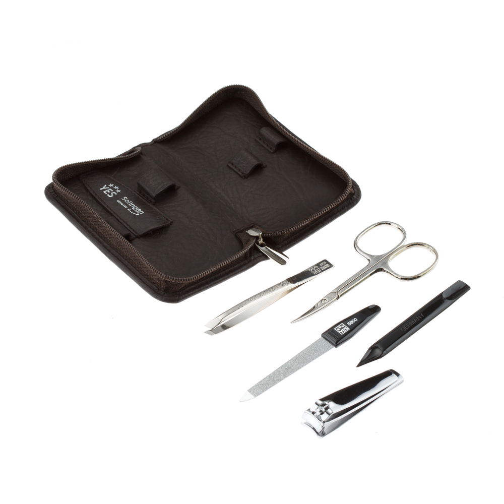 Маникюрный набор YES, 5 пр. 9012 Футляр: натуральная кожа, цвет коричневый 9012