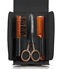 Набор для усов и бороды Mondial: в черном чехле щетка, расческа и ножницы