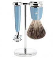 Бритвенный набор MUEHLE RYTMO, голубая смола, натуральный барсучий ворс, Т-образная бритва