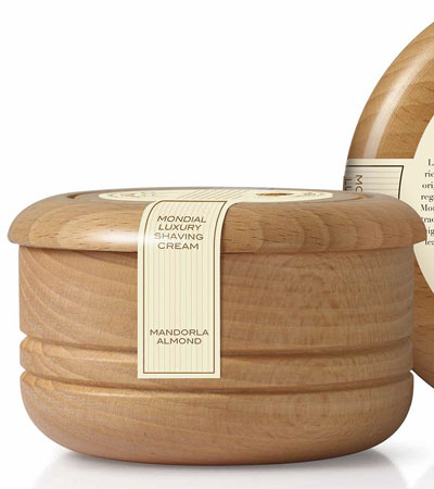 Крем для бритья Mondial "MANDORLA" с ароматом миндаля, деревянная чаша, 140 мл