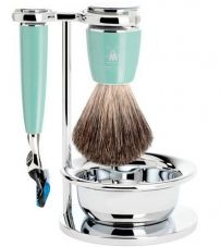 Бритвенный набор MUEHLE RYTMO, смола мятного цвета, натуральный барсучий ворс, бритва Mach3, чаша