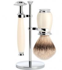 Бритвенный набор MUEHLE PURIST, смола, цвет слоновой кости, барсучий ворс высшей категории Silvertip, Т-образная бритва