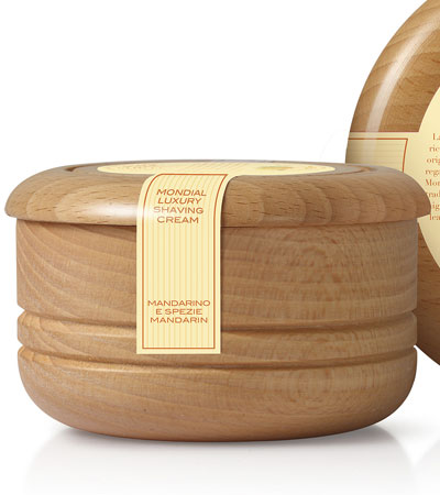 Крем для бритья Mondial "MANDARINO E SPEZIE" с ароматом мандарина и специй, деревянная чаша, 140 мл
