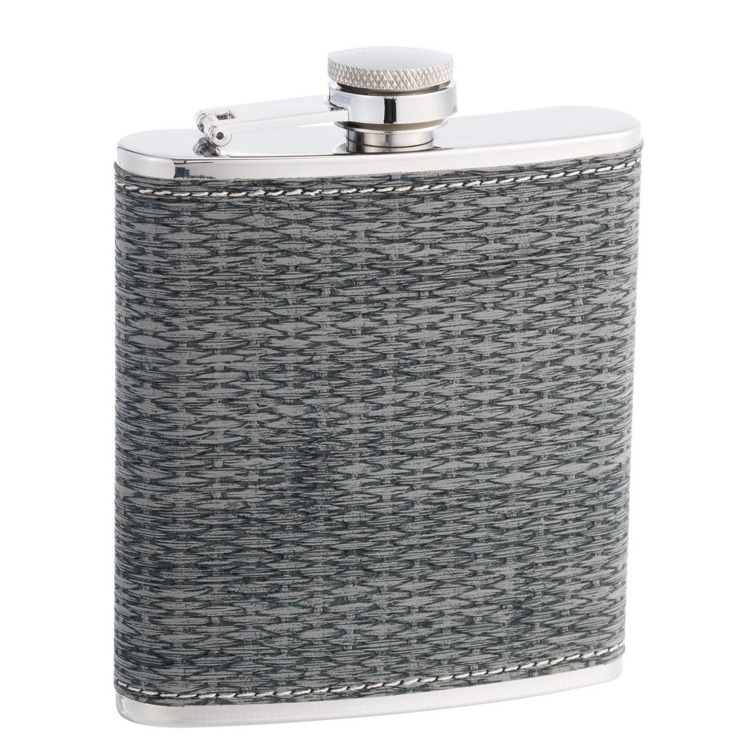 Фляга сталь+искусственная кожа, серая S.QUIRE W238-6