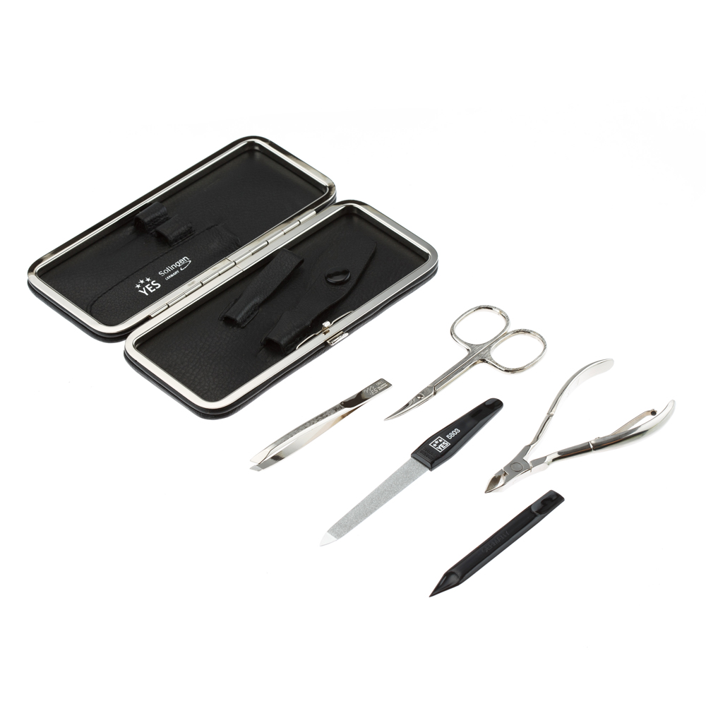 Маникюрный набор YES, 5 пр. Футляр: натуральная кожа, цвет черный 9021
