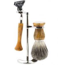 Бритвенный набор IL Ceppo: станок, помазок, подставка, желтый цвет, имитация мрамора