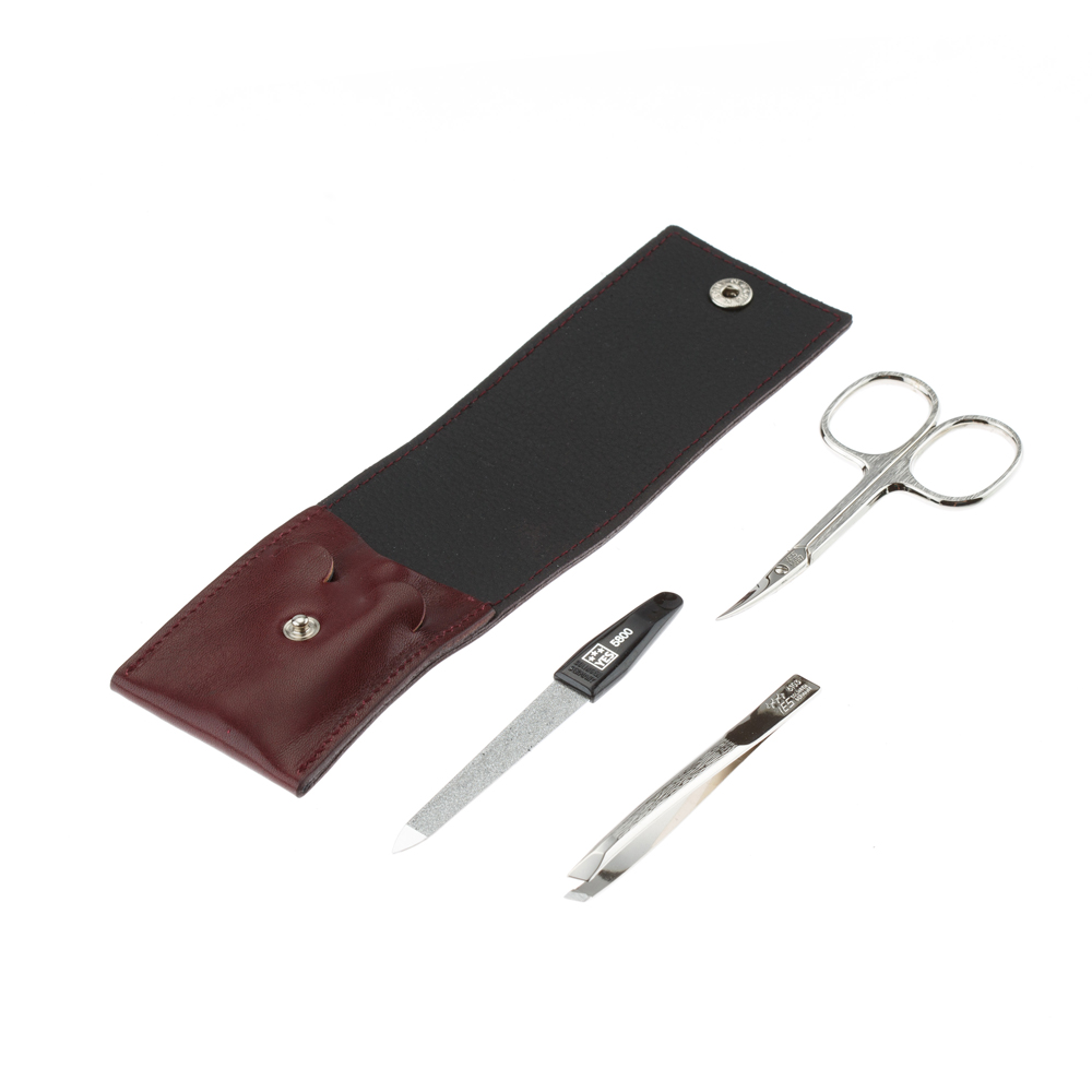 Маникюрный набор YES, 3 пр. 9144 Футляр: натуральная кожа, цвет бордово-красный 9144