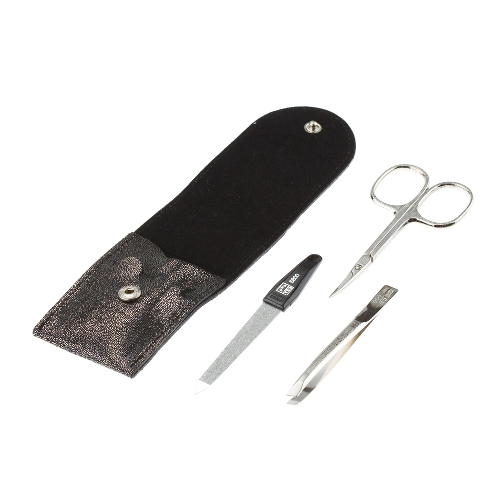 Маникюрный набор YES, 3 пр. 9153 Футляр: натуральная кожа, цвет черный