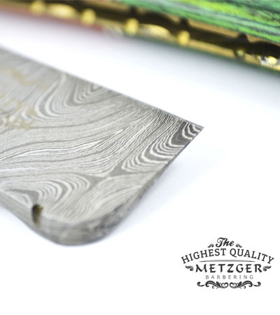 Опасная бритва из дамасской стали Metzger Orange/Green wood, Damascus steel Dr-14351
