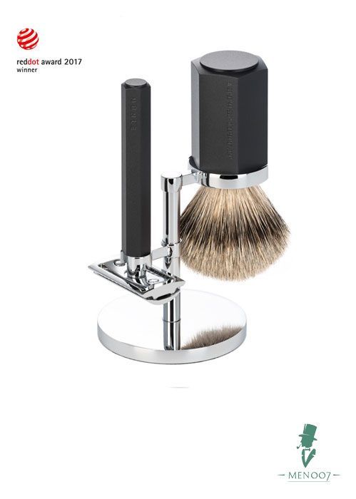 Бритвенный набор MUEHLE HEXAGON, графит, барсучий ворс высшей категории Silvertip, Т-образная бритва