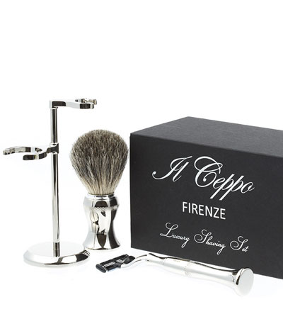Бритвенный набор IL Ceppo: станок, помазок, подставка, серебристый цвет