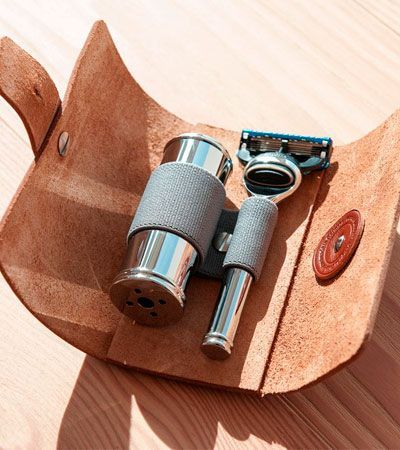 Дорожный бритвенный набор MUEHLE, чехол из натуральной коричневой кожи, помазок, дорожная бритва Fusion